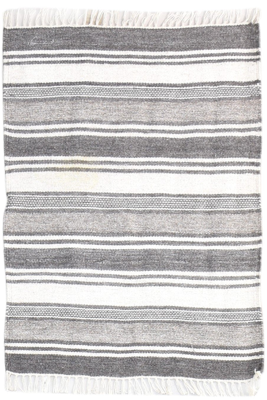 Dhurrie Grey Wool Rug 2'6 X 3' Modern Scandinavian Striped Small Carpet 