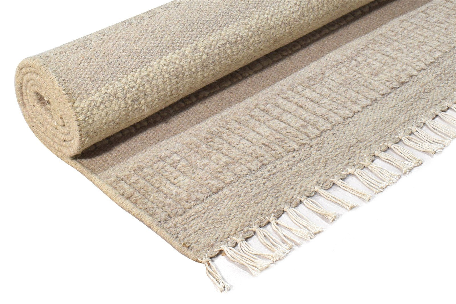 Beige Wool Rug 2' X 5' Modern Dhurrie Scandinavian Striped Small Carpet 