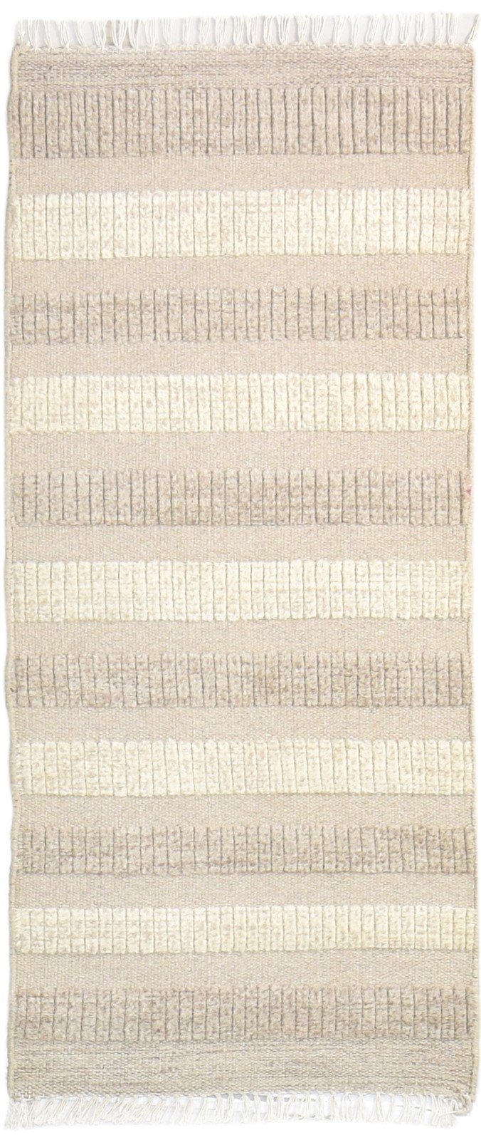 Beige Wool Rug 2' X 5' Modern Dhurrie Scandinavian Striped Small Carpet 