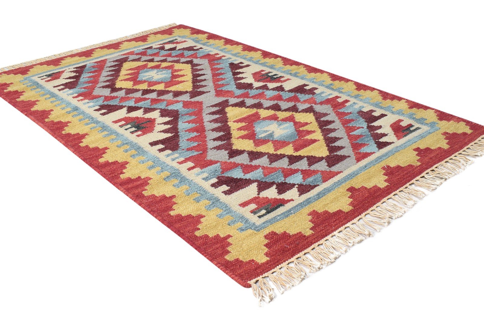 3' X 4' Rug Wool Red Southwestern Dhurrie American Tribal Small Carpet 