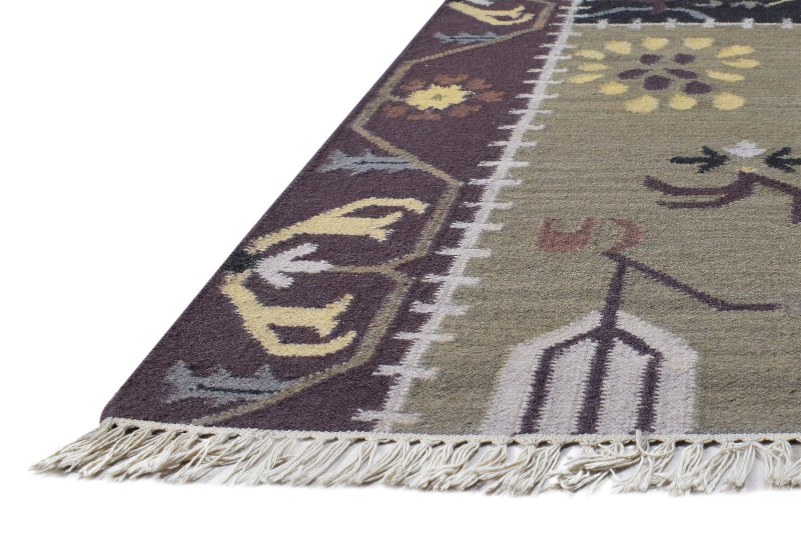 Dhurrie Brown Wool Rug 4' X 6' Modern Oriental Patchwork Room Size Carpet 