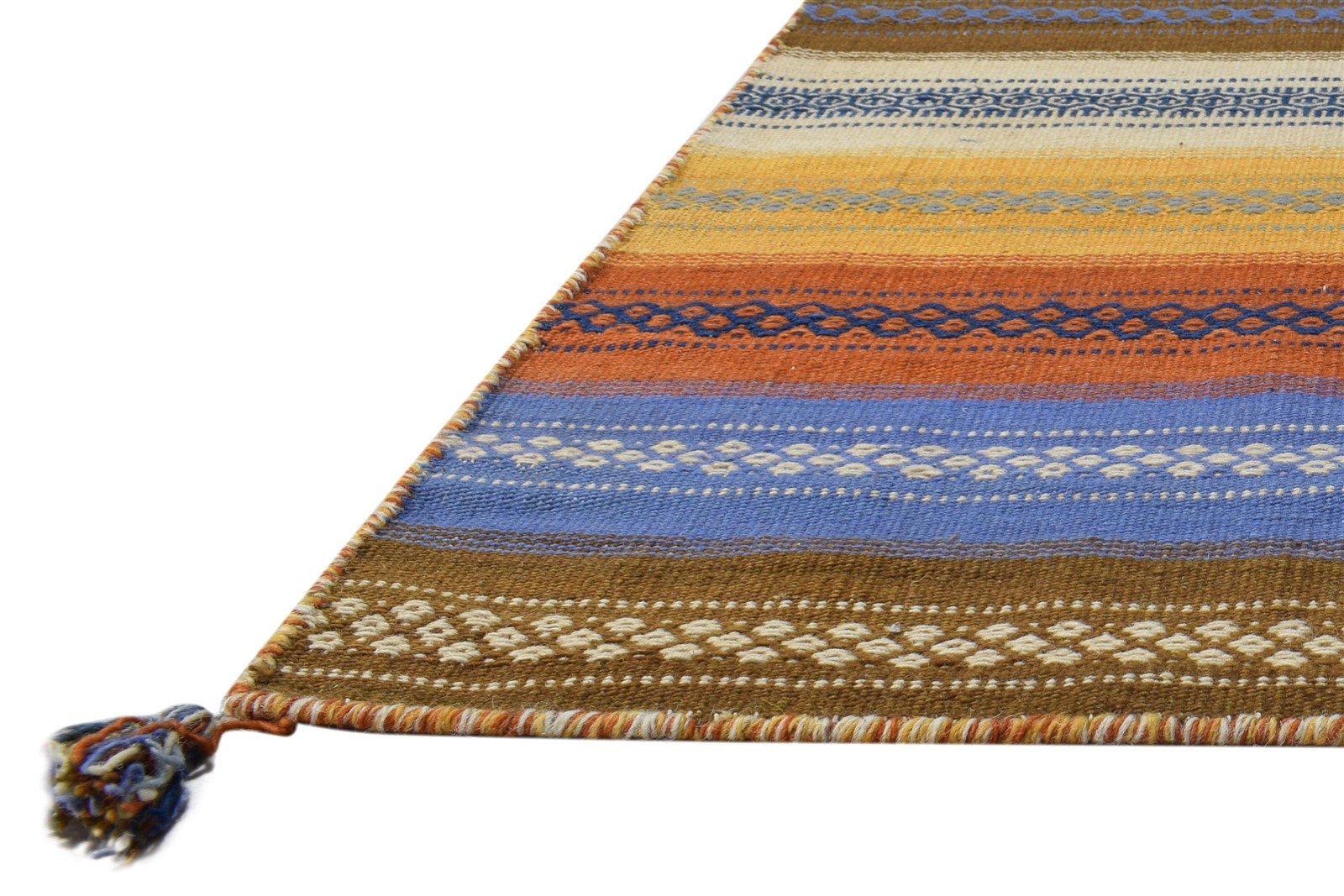 Wool Multi Color Rug 2' X 4' Modern Dhurrie Bohemian Striped Small Carpet 