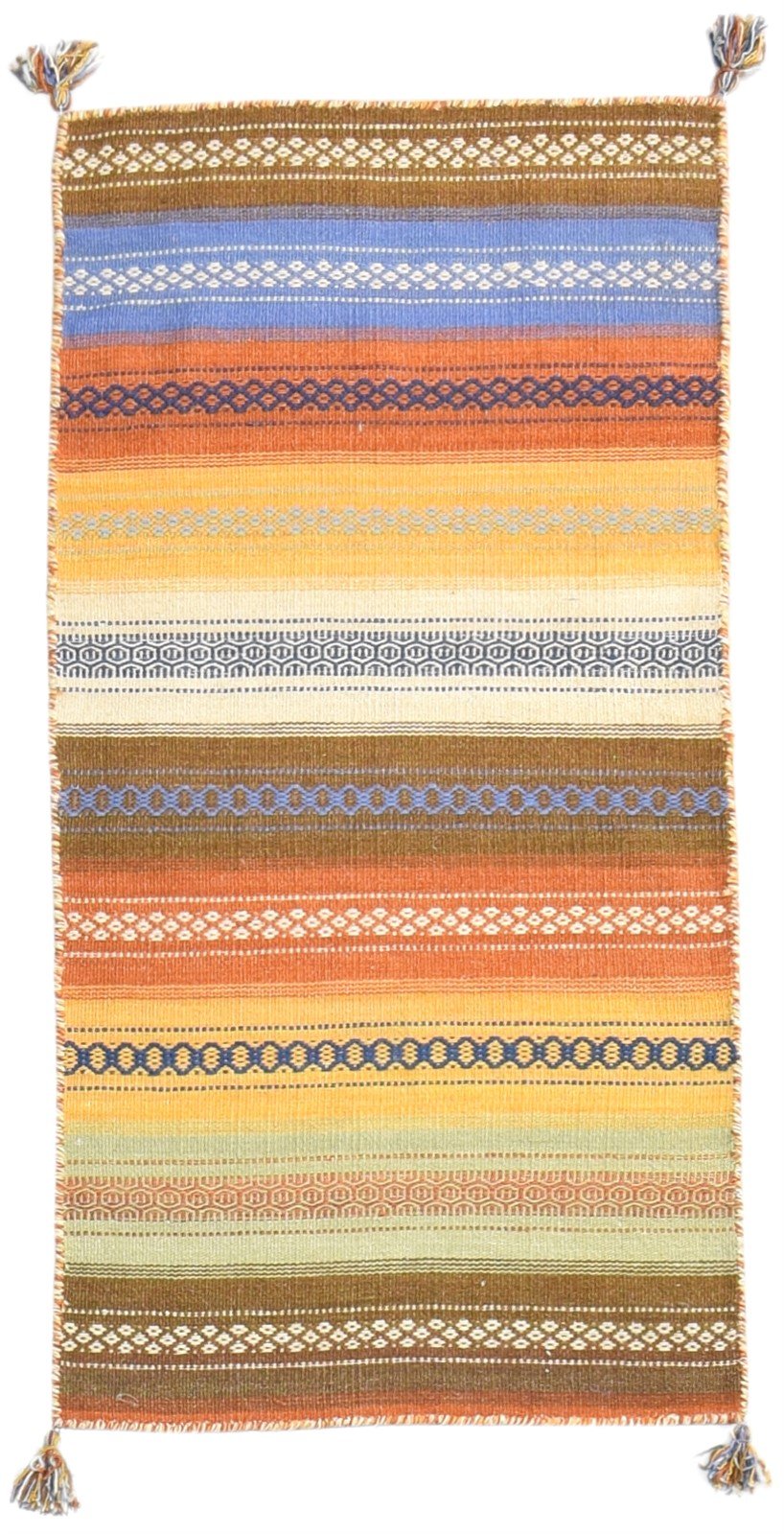 Wool Multi Color Rug 2' X 4' Modern Dhurrie Bohemian Striped Small Carpet 