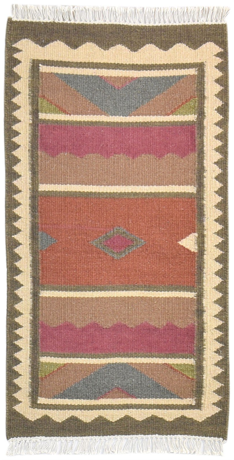 Dhurrie Brown Wool Rug 2'6 X 4' Southwestern American Tribal Small Carpet 