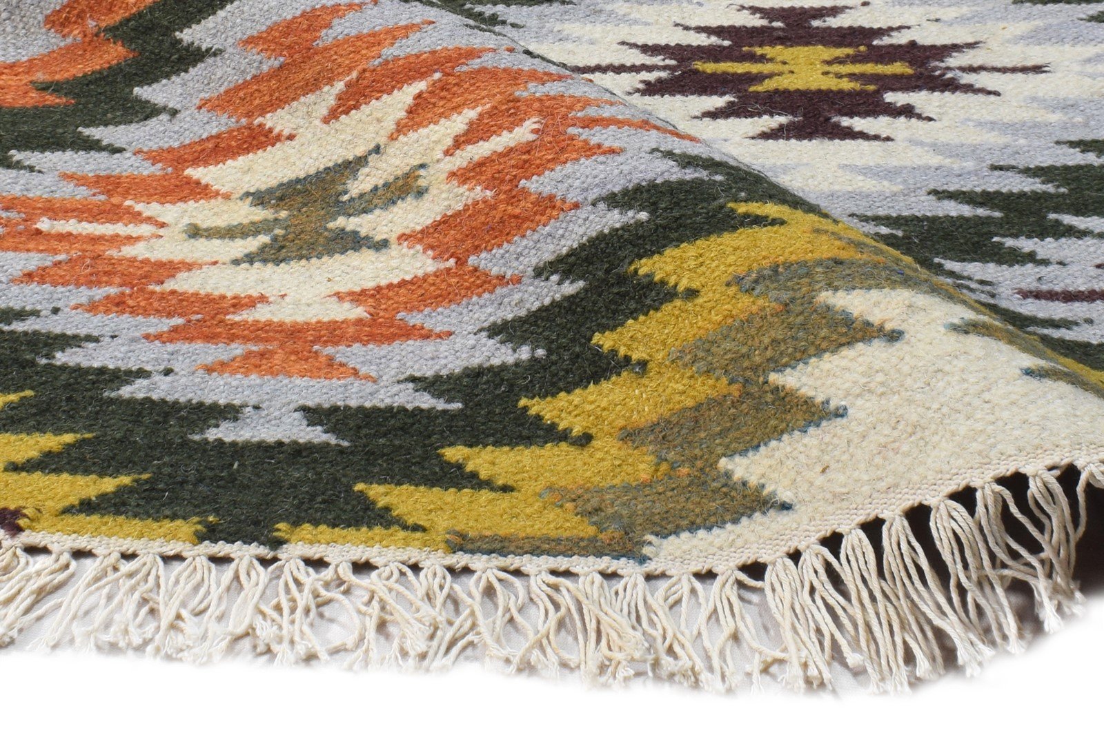 Multi Color Wool Rug 2' X 3' Modern Dhurrie Bohemian Southwestern Small Carpet 