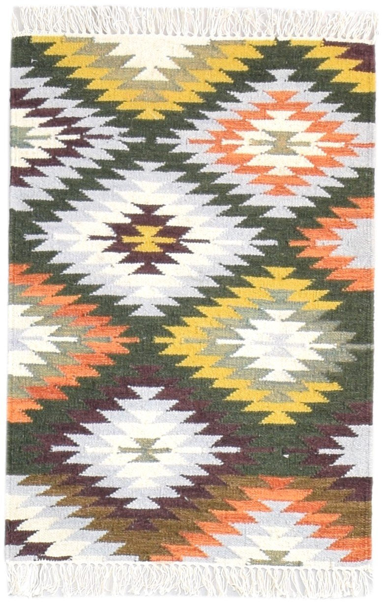 Multi Color Wool Rug 2' X 3' Modern Dhurrie Bohemian Southwestern Small Carpet 