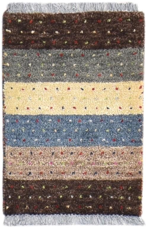 Brown Wool Rug 1' X 2' Southwestern Hand Knotted Gabbeh Striped Small Carpet 