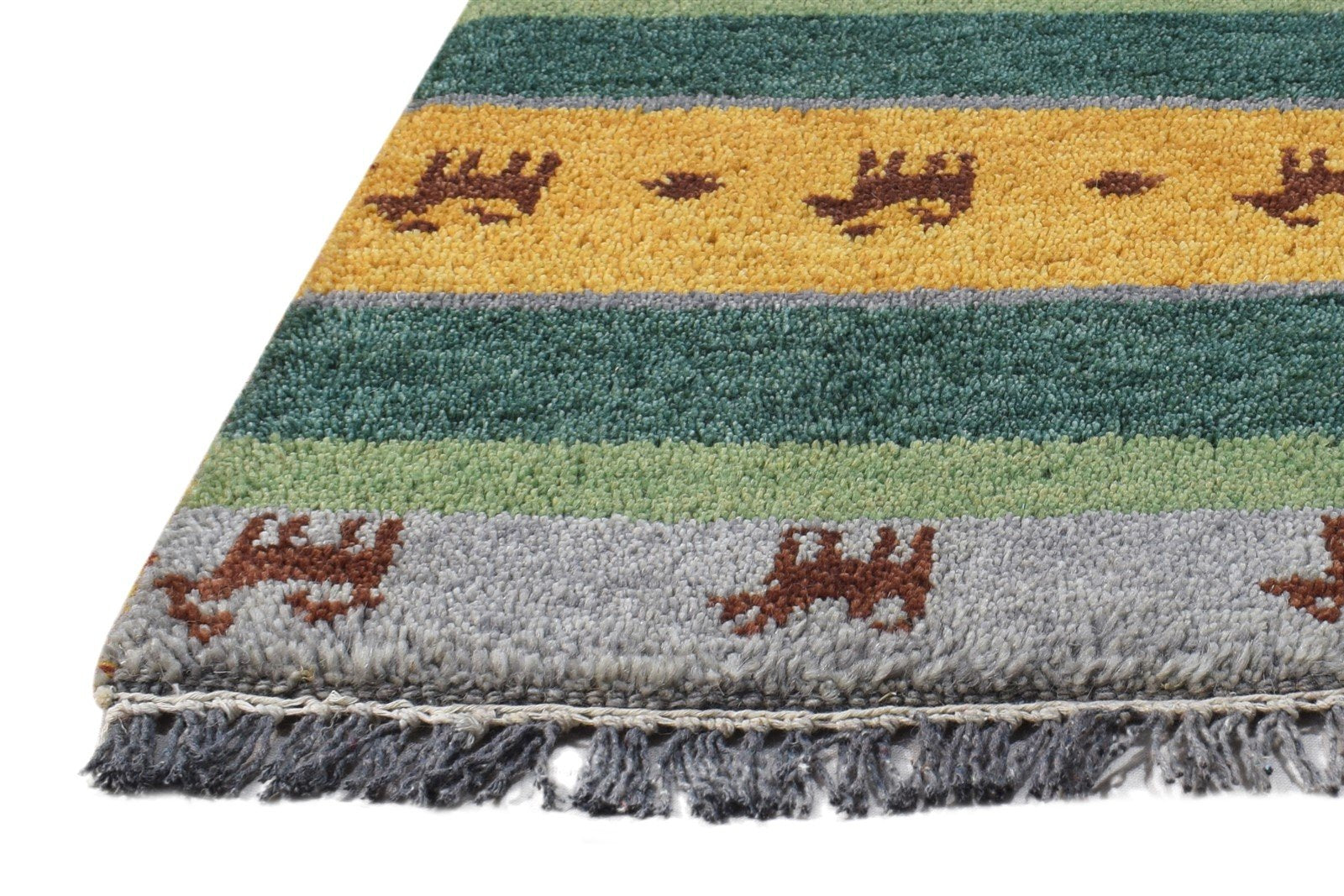 Wool Multi Color Rug 1X2 Southwestern Hand Knotted Gabbeh Striped Small Carpet 