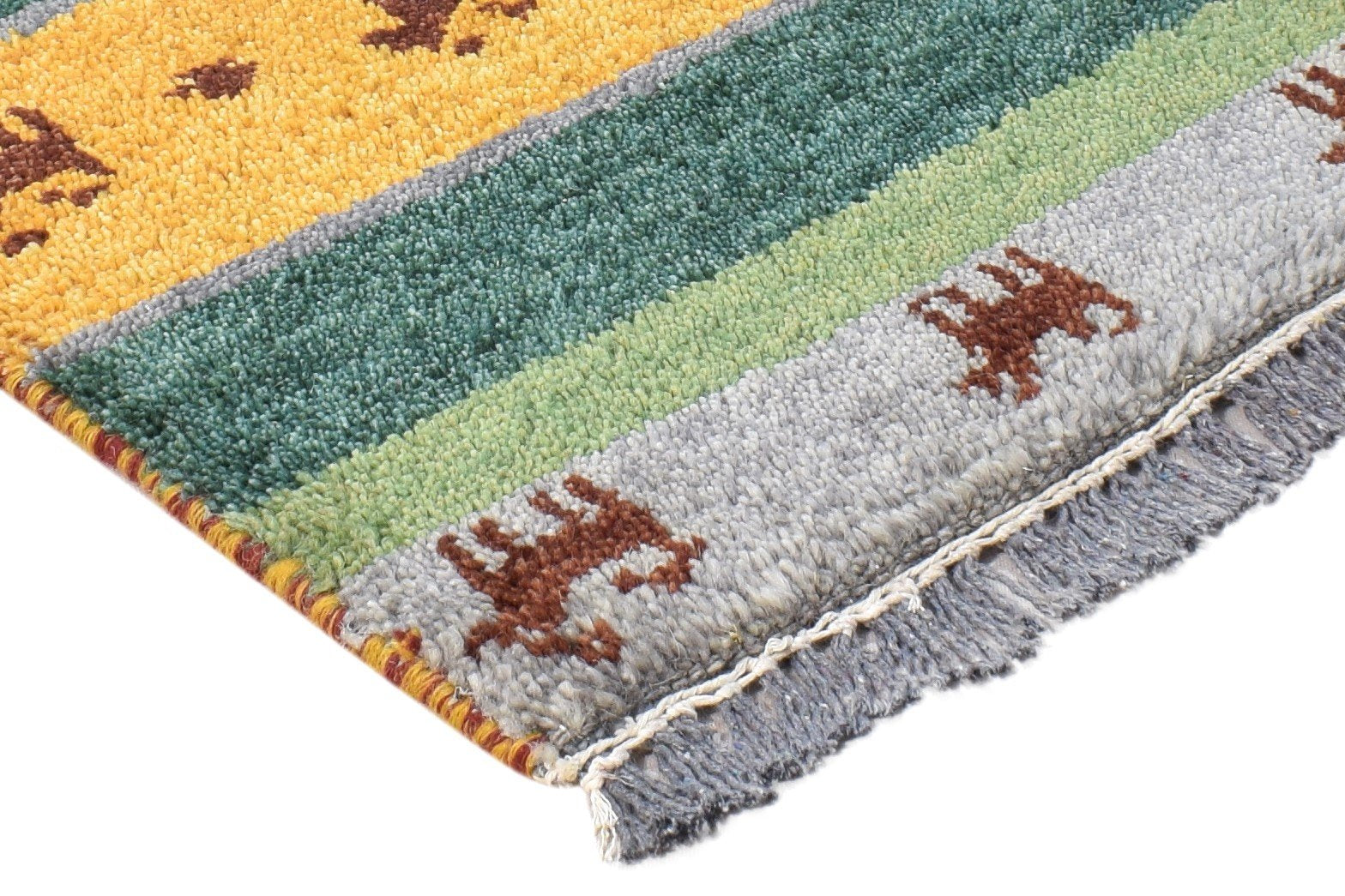 Wool Multi Color Rug 1X2 Southwestern Hand Knotted Gabbeh Striped Small Carpet 