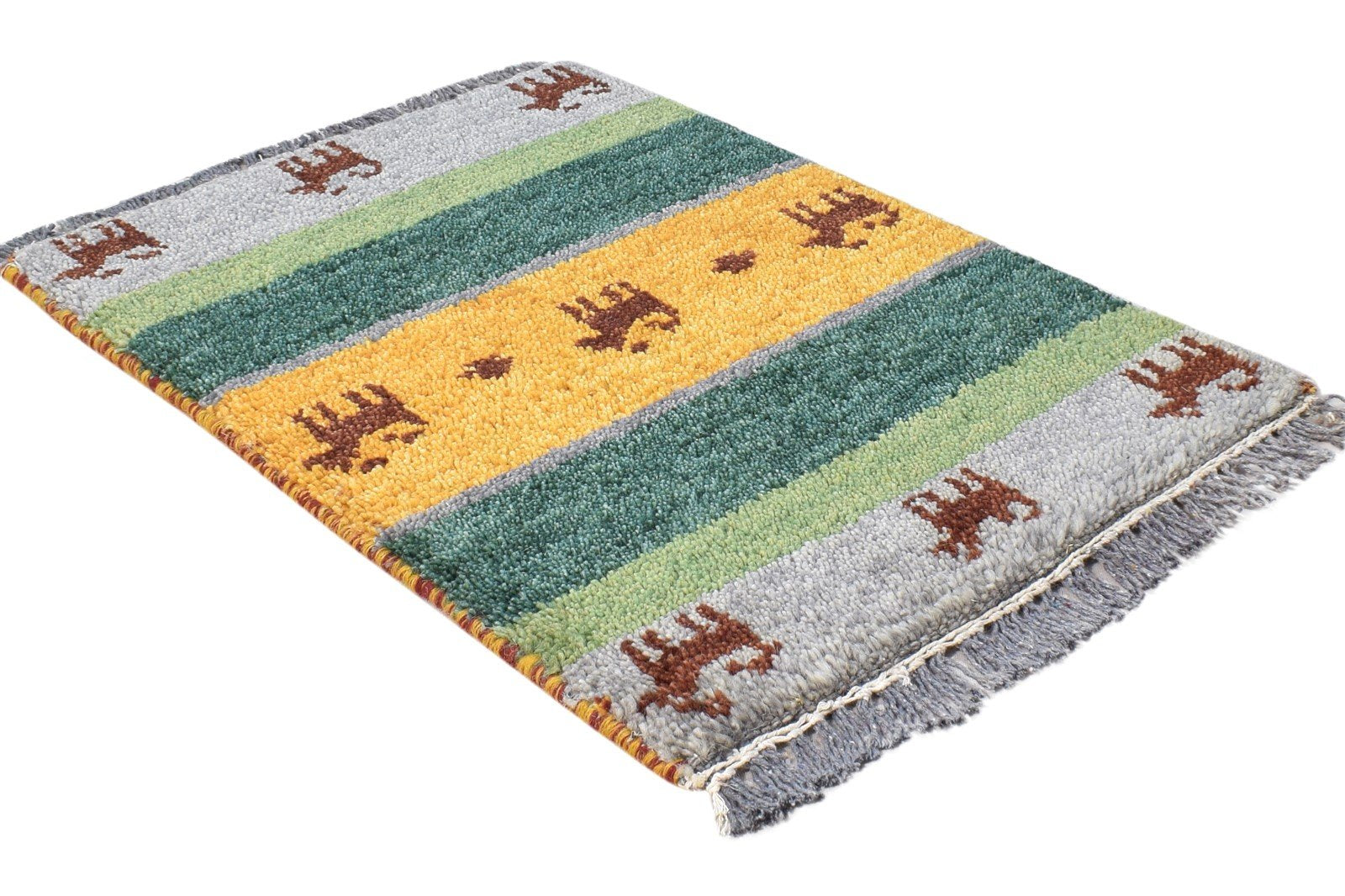 Wool Multi Color Rug 1X2 Southwestern Hand Knotted Gabbeh Striped Small Carpet 