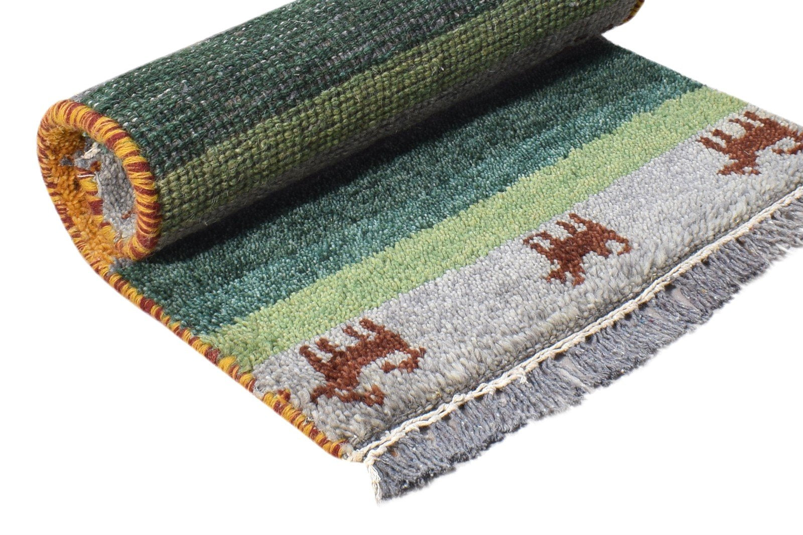 Wool Multi Color Rug 1X2 Southwestern Hand Knotted Gabbeh Striped Small Carpet 