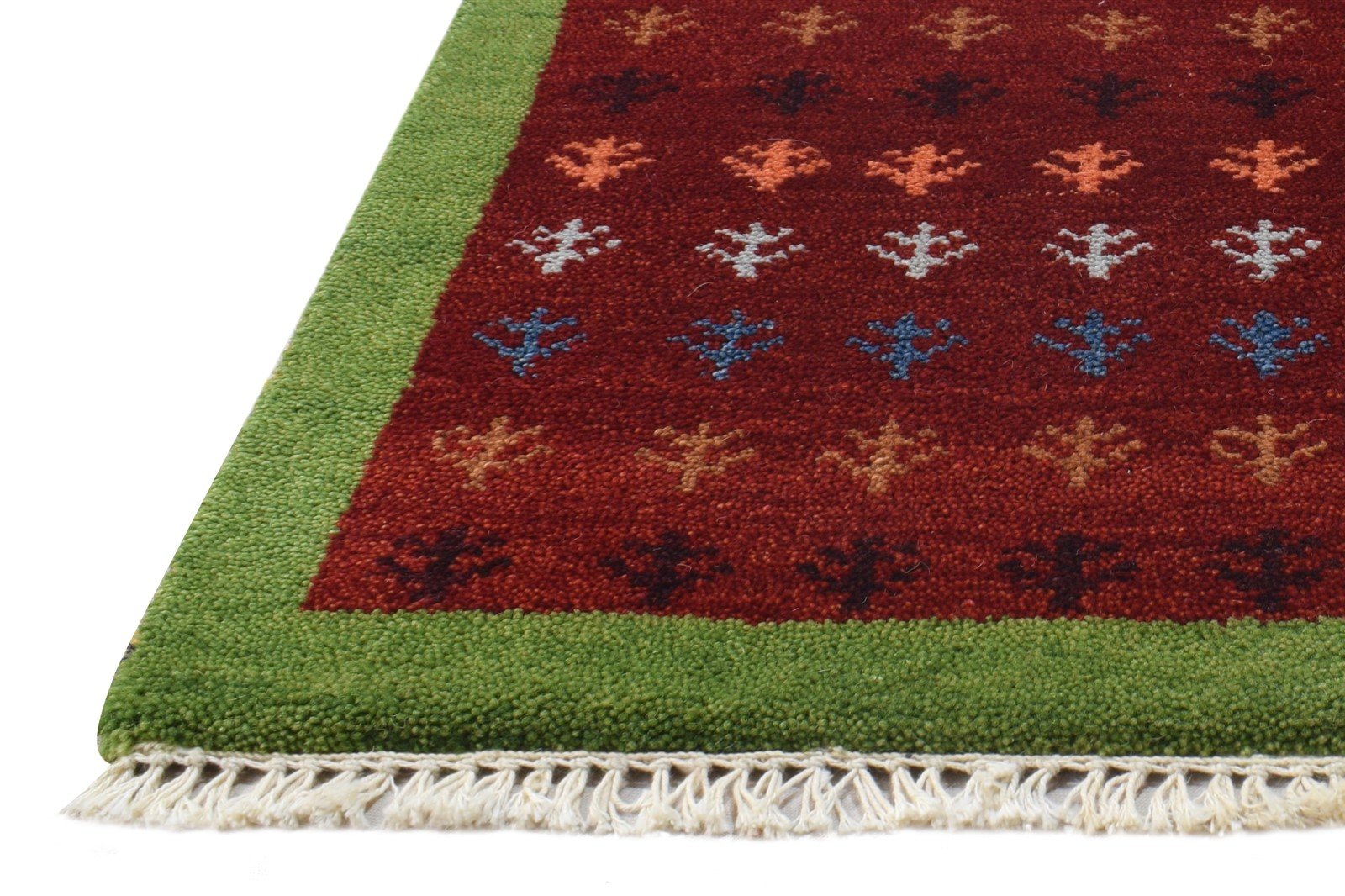 Red Wool Rug 1' X 2' Modern Hand Knotted Scandinavian Bordered Small Carpet 