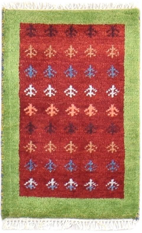 Red Wool Rug 1' X 2' Modern Hand Knotted Scandinavian Bordered Small Carpet 