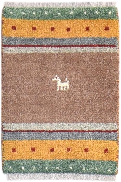 Wool Brown Rug 1' X 2' Southwestern Hand Knotted Gabbeh Striped Small Carpet 