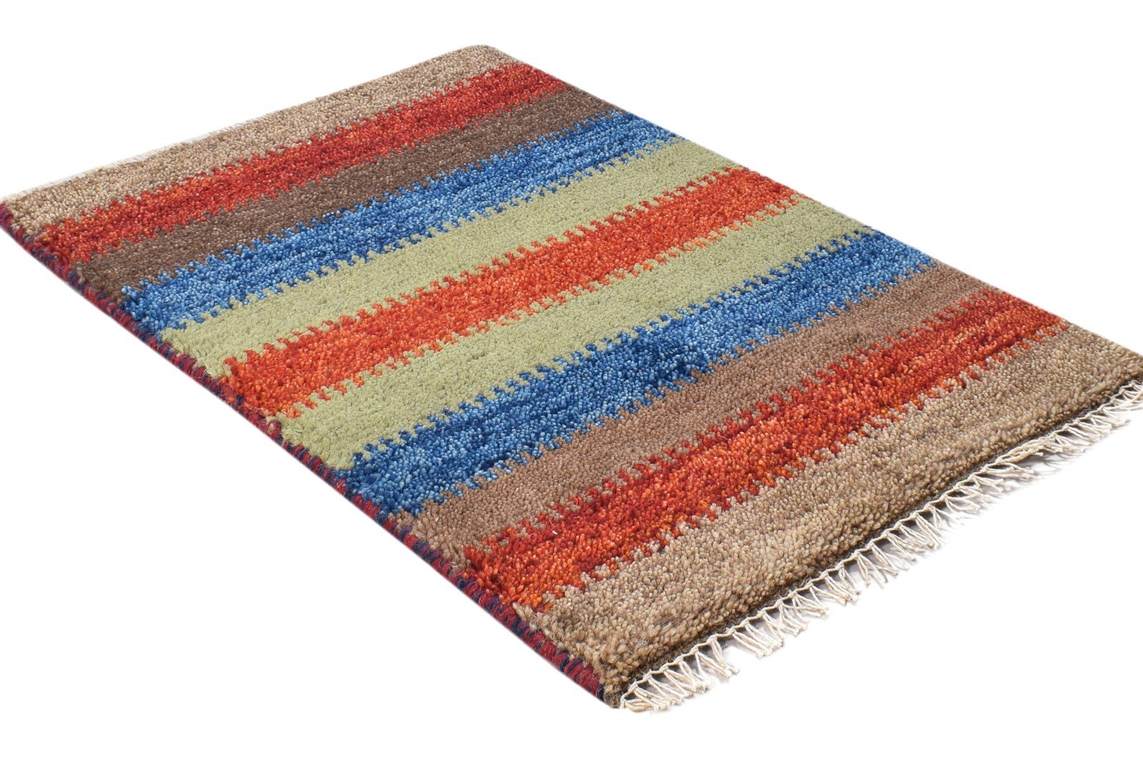 1' X 2' Rug Wool Brown Southwestern Hand Knotted Gabbeh Striped Small Carpet 