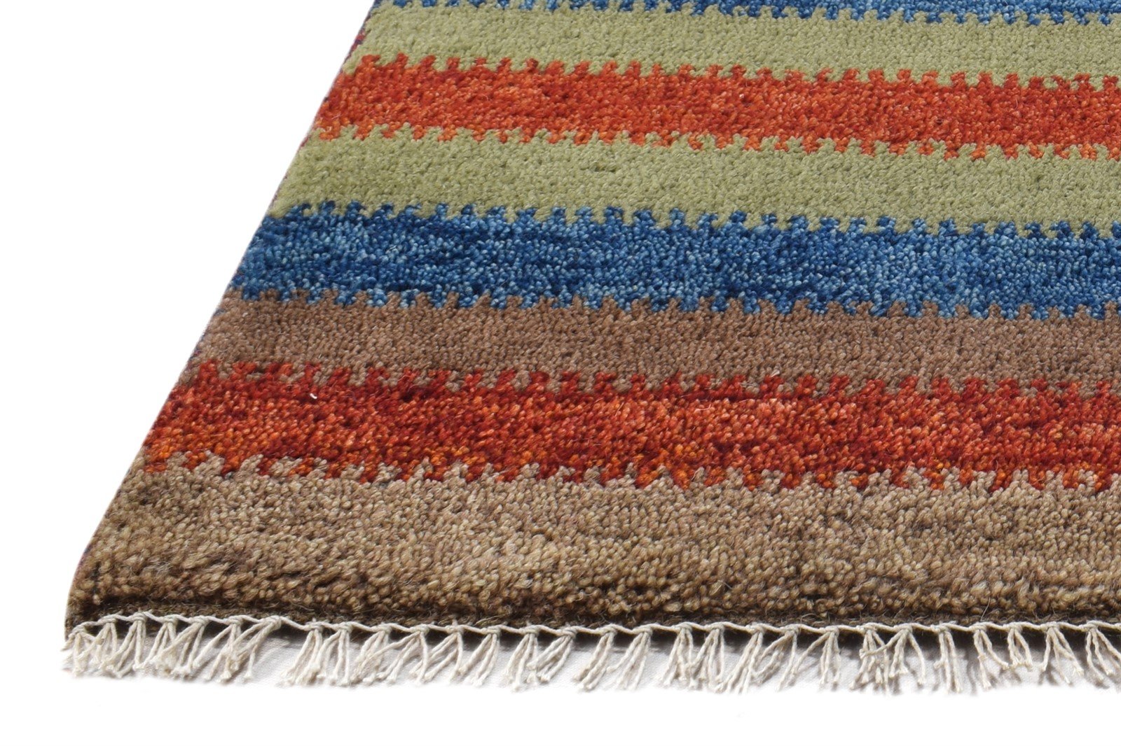 1' X 2' Rug Wool Brown Southwestern Hand Knotted Gabbeh Striped Small Carpet 