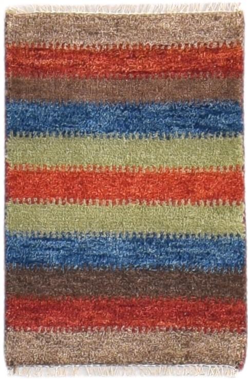 1' X 2' Rug Wool Brown Southwestern Hand Knotted Gabbeh Striped Small Carpet 