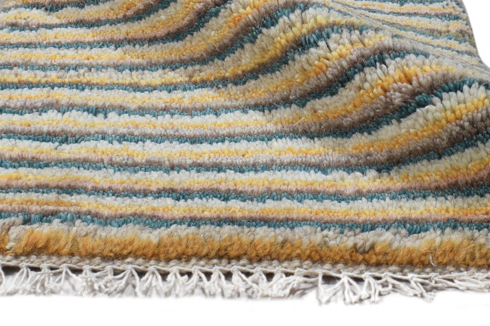 Hand Knotted Beige Wool Rug 1' X 2' Southwestern Gabbeh Striped Small Carpet 