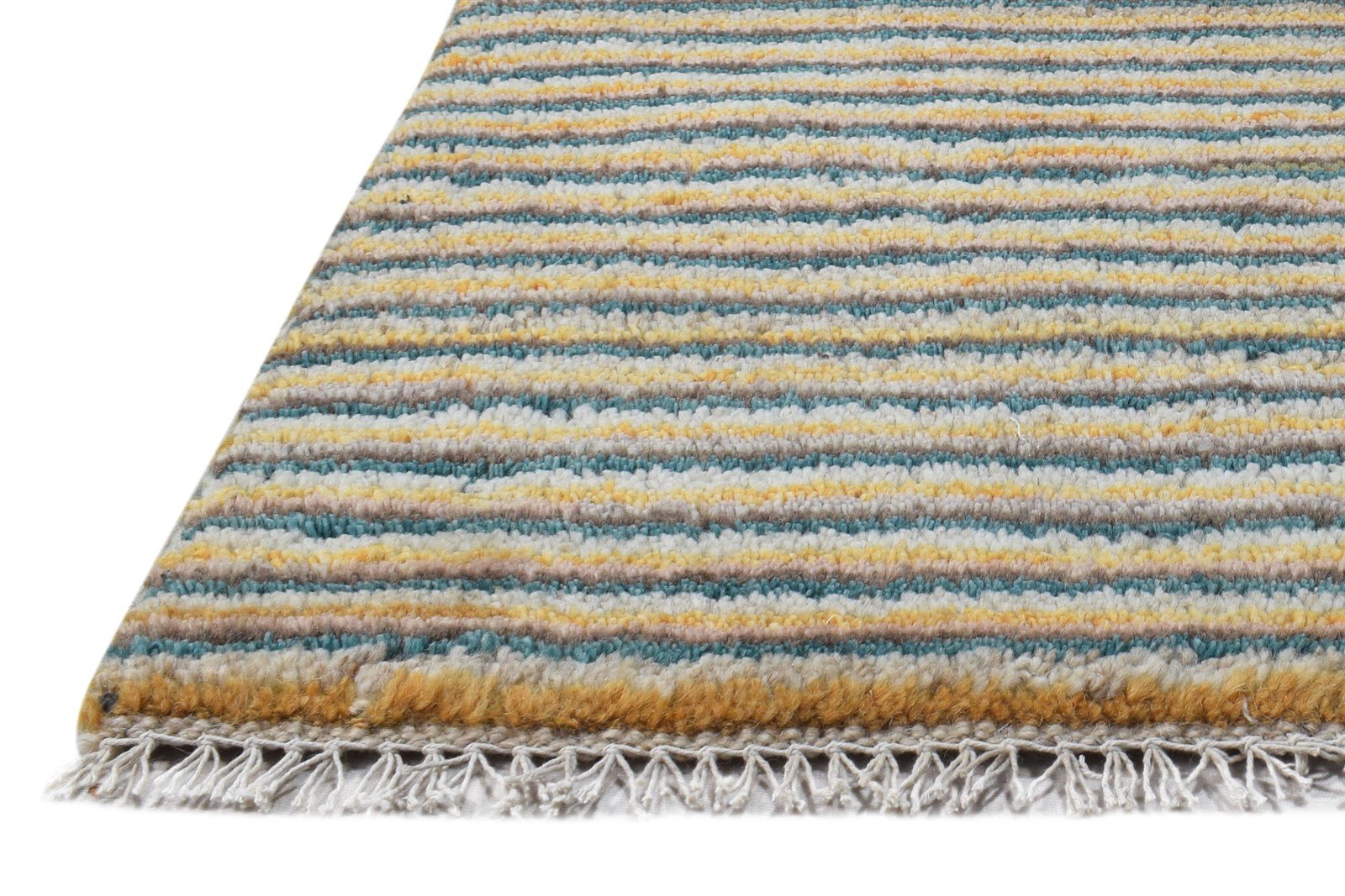 Hand Knotted Beige Wool Rug 1' X 2' Southwestern Gabbeh Striped Small Carpet 