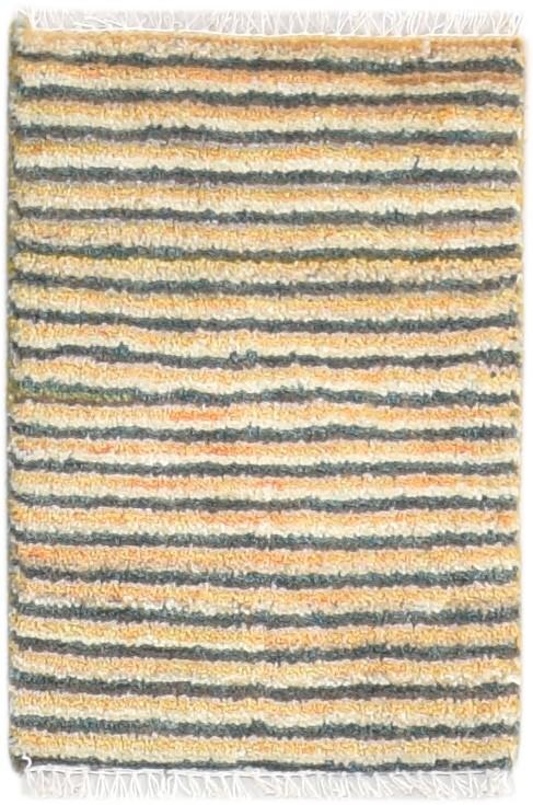 Hand Knotted Beige Wool Rug 1' X 2' Southwestern Gabbeh Striped Small Carpet 