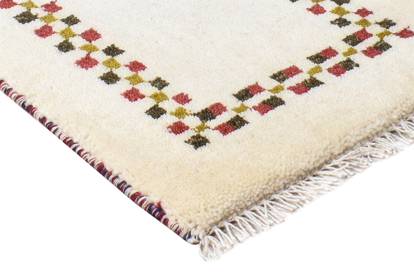 Wool Cream Rug 1' X 2' Modern Hand Knotted Scandinavian Bordered Small Carpet 