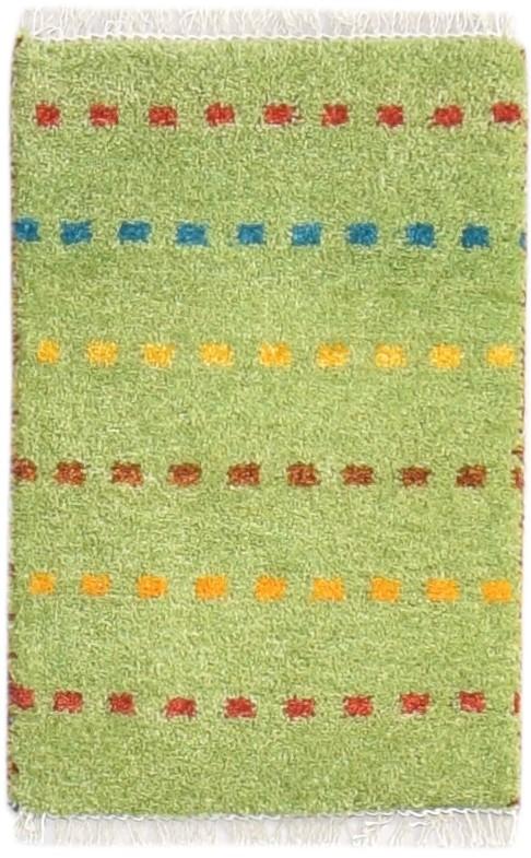 Hand Knotted Green Wool Rug 1' X 2' Southwestern Gabbeh Striped Small Carpet 