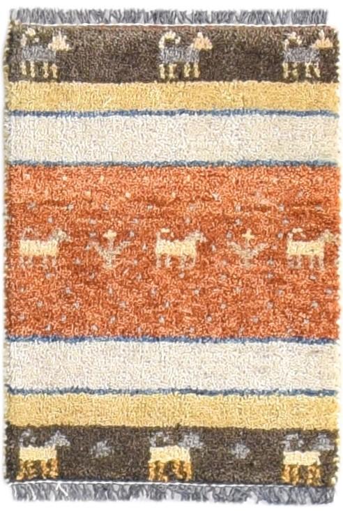 Rust Wool Rug 1' X 2' Southwestern Hand Knotted Gabbeh Striped Small Carpet 