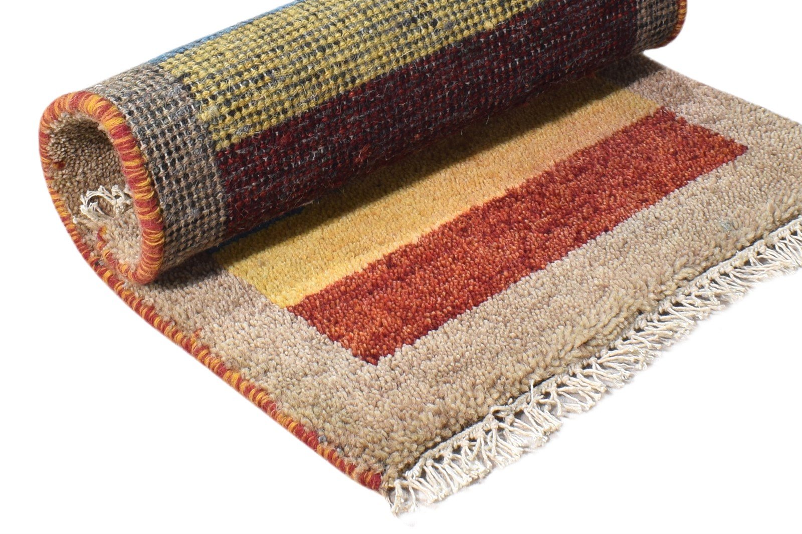 Wool Multi Color Rug 1X2 Southwestern Hand Knotted Gabbeh Striped Small Carpet 