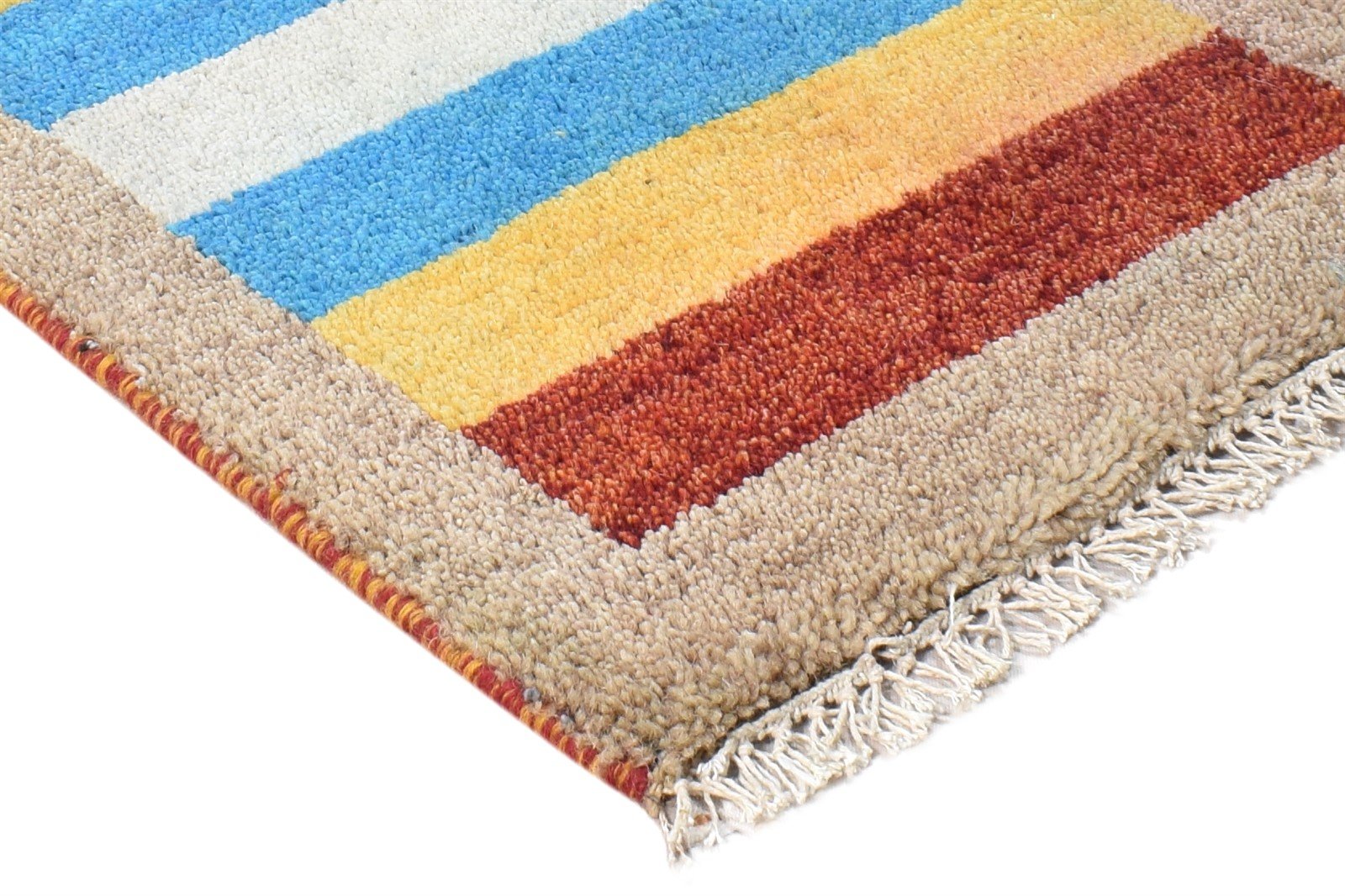 Wool Multi Color Rug 1X2 Southwestern Hand Knotted Gabbeh Striped Small Carpet 