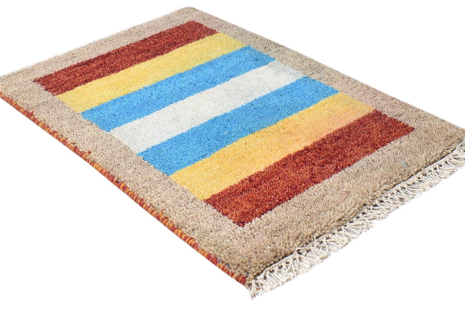 Wool Multi Color Rug 1X2 Southwestern Hand Knotted Gabbeh Striped Small Carpet 