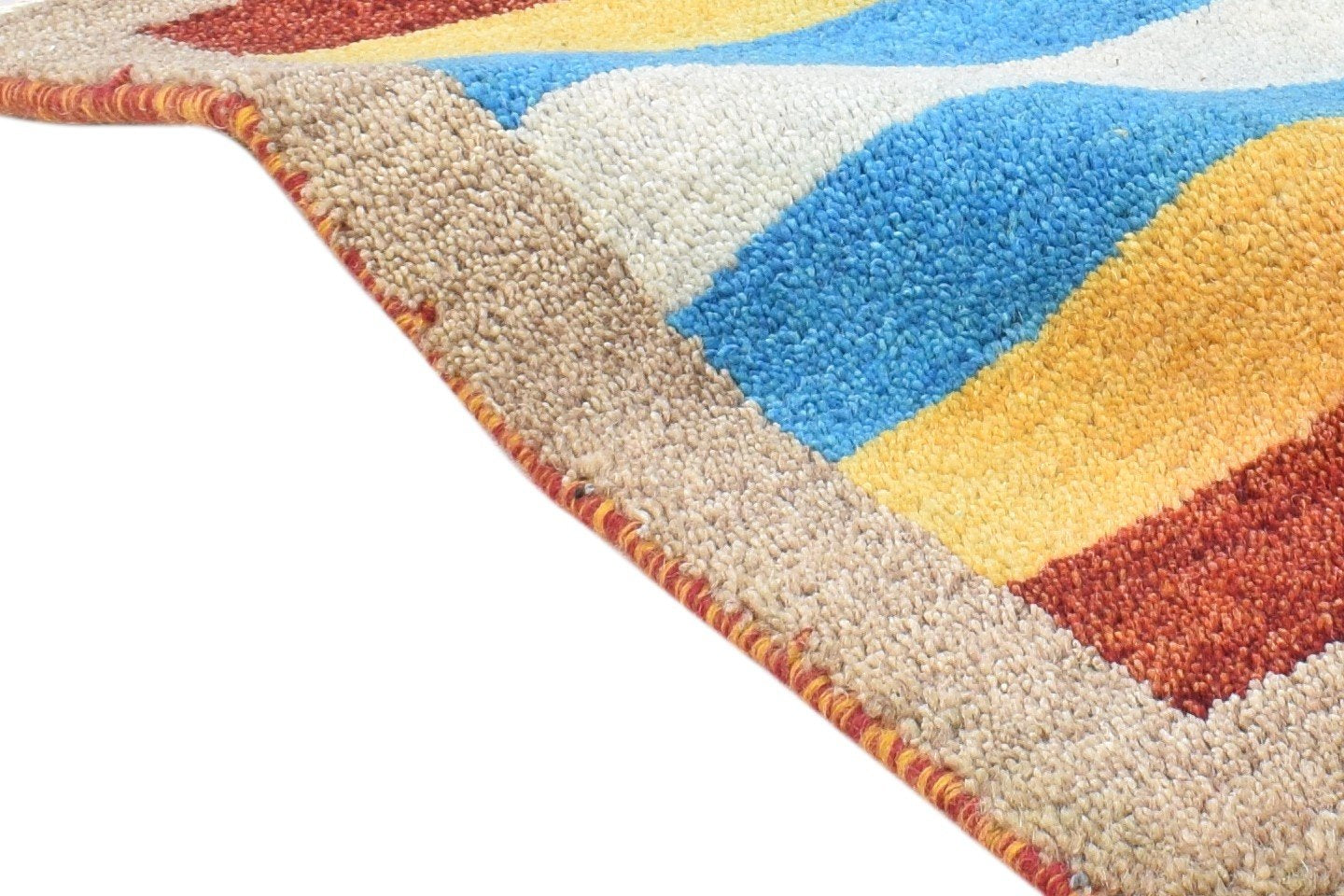 Wool Multi Color Rug 1X2 Southwestern Hand Knotted Gabbeh Striped Small Carpet 