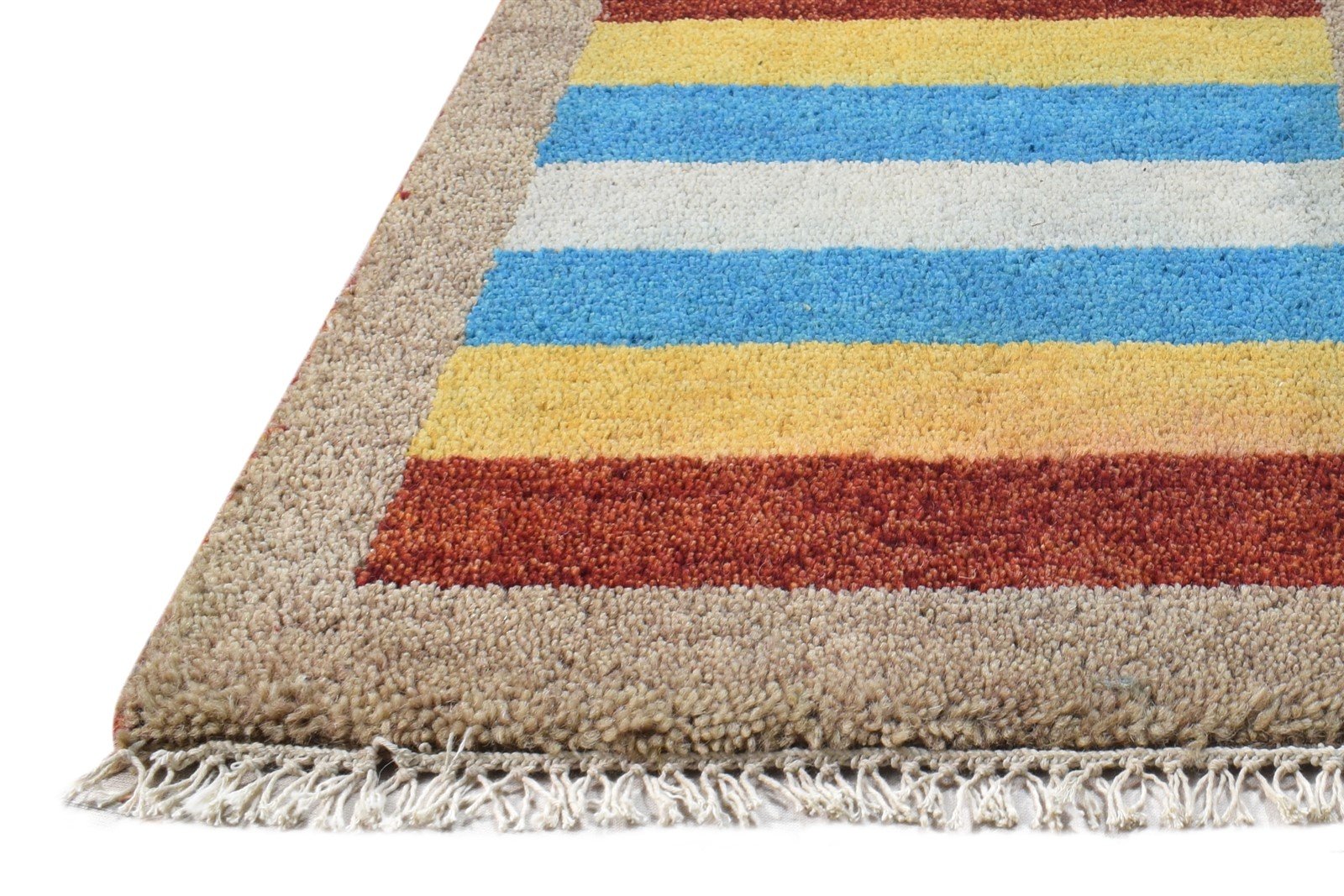 Wool Multi Color Rug 1X2 Southwestern Hand Knotted Gabbeh Striped Small Carpet 