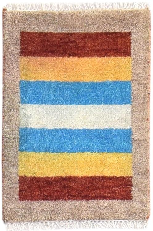 Wool Multi Color Rug 1X2 Southwestern Hand Knotted Gabbeh Striped Small Carpet 