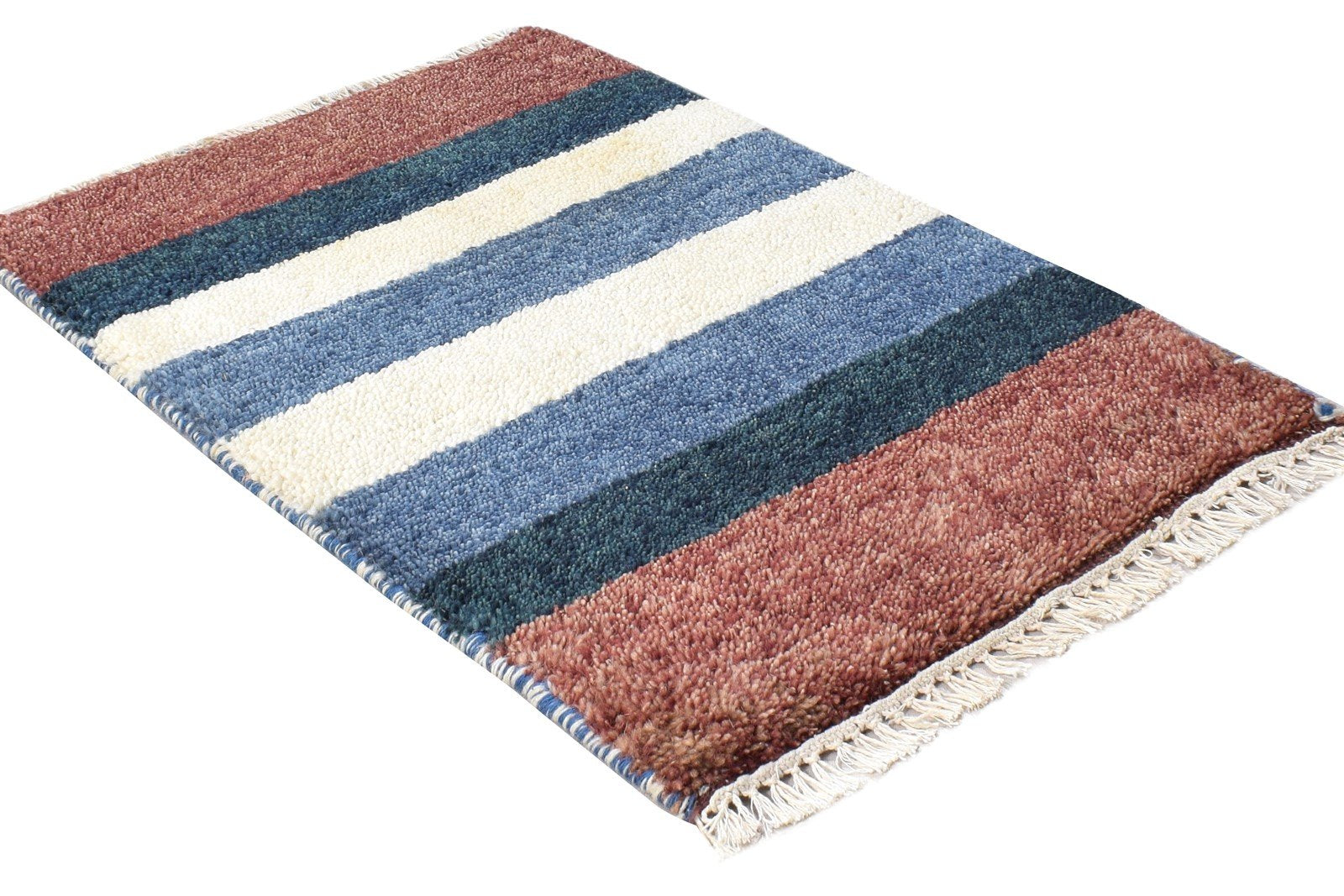 Hand Knotted Multi Color Wool Rug 1X2 Southwestern Gabbeh Striped Small Carpet 