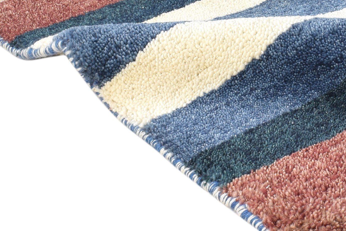 Hand Knotted Multi Color Wool Rug 1X2 Southwestern Gabbeh Striped Small Carpet 