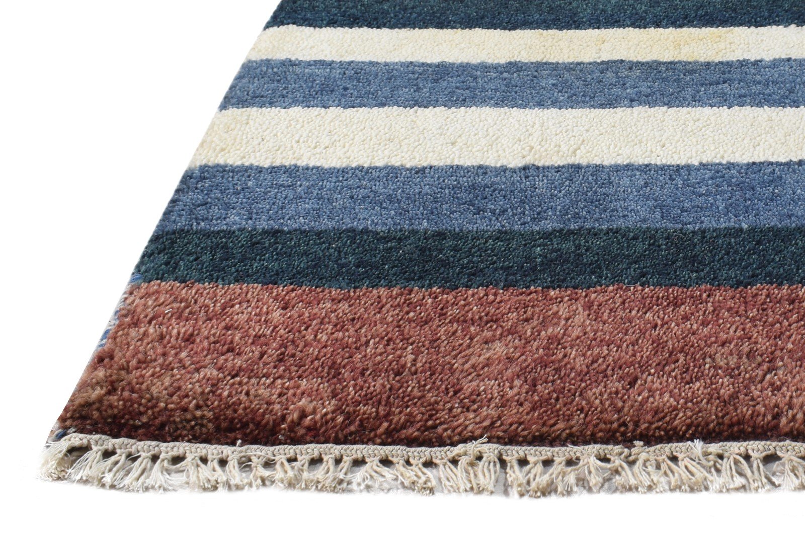 Hand Knotted Multi Color Wool Rug 1X2 Southwestern Gabbeh Striped Small Carpet 