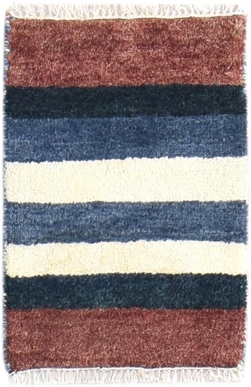 Hand Knotted Multi Color Wool Rug 1X2 Southwestern Gabbeh Striped Small Carpet 