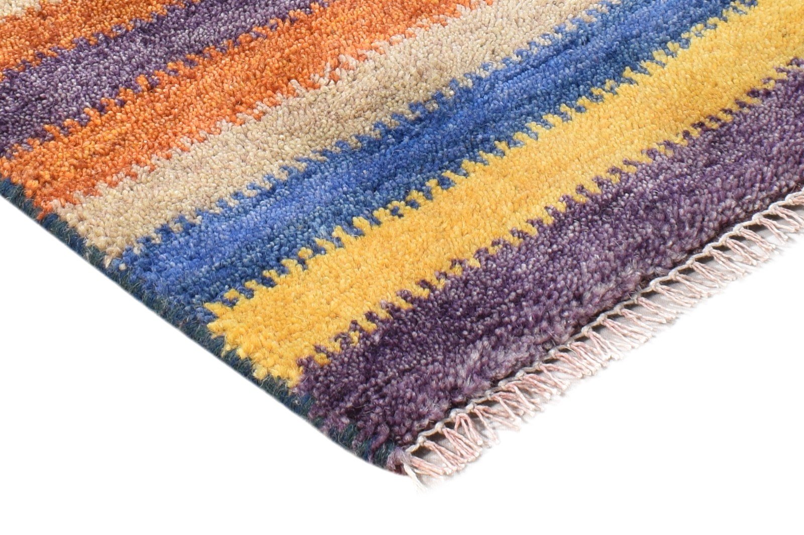 Hand Knotted Multi Color Wool Rug 1X2 Southwestern Gabbeh Striped Small Carpet 