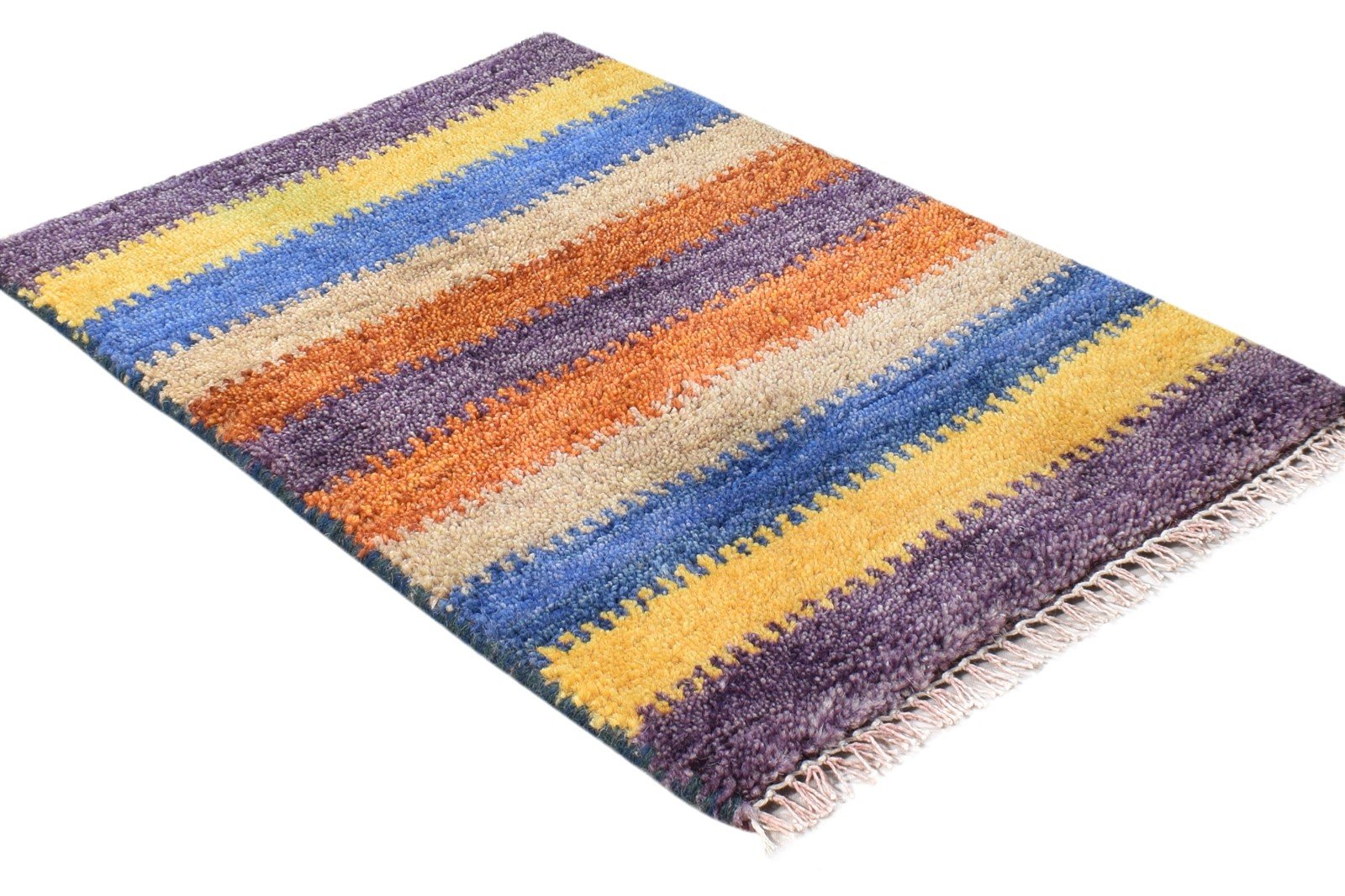 Hand Knotted Multi Color Wool Rug 1X2 Southwestern Gabbeh Striped Small Carpet 