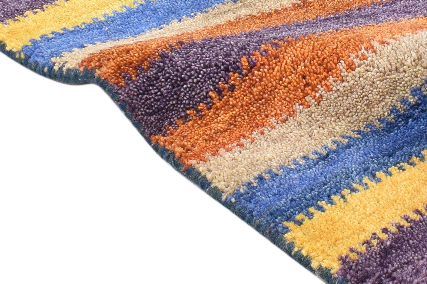 Hand Knotted Multi Color Wool Rug 1X2 Southwestern Gabbeh Striped Small Carpet 