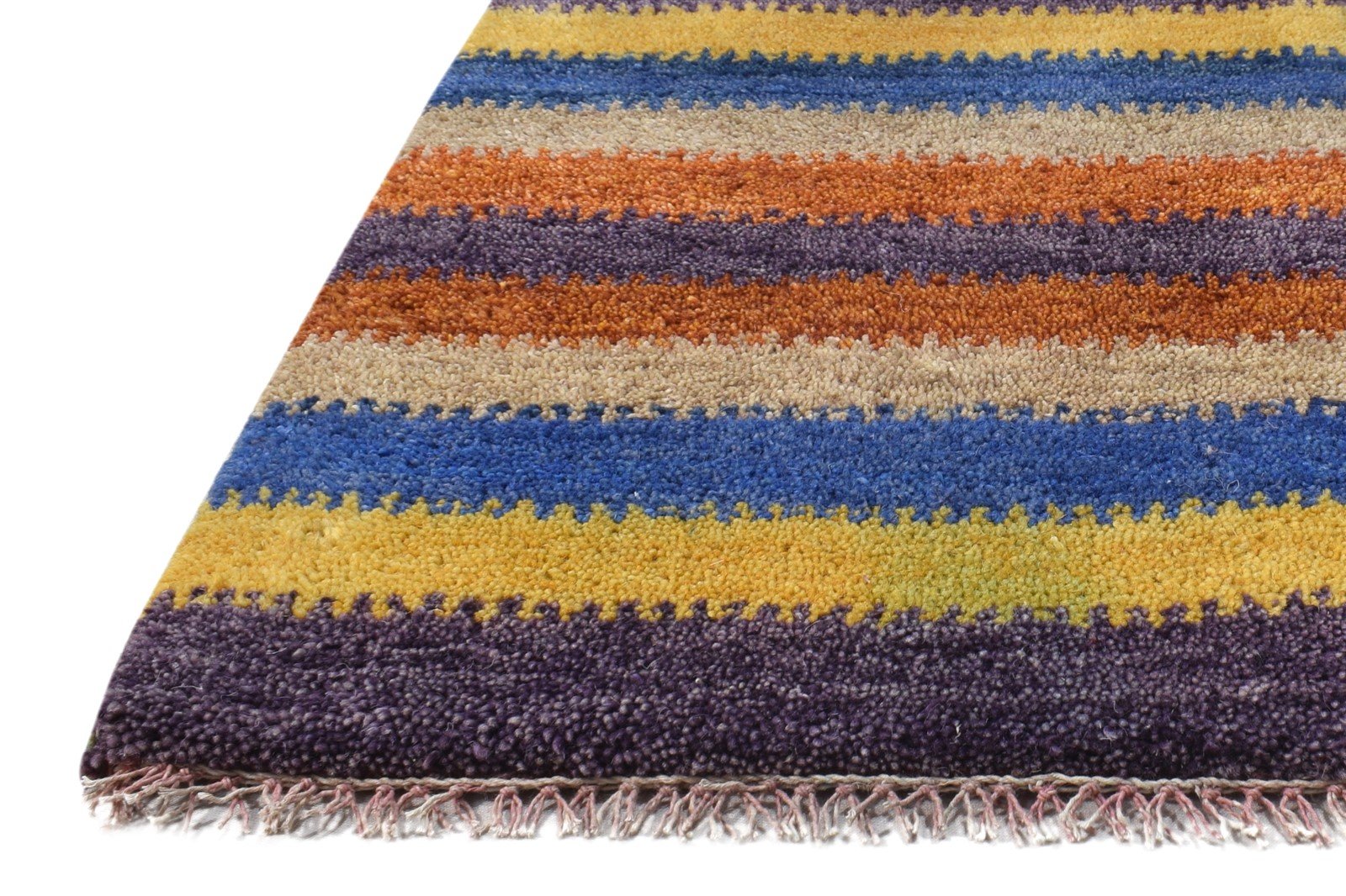 Hand Knotted Multi Color Wool Rug 1X2 Southwestern Gabbeh Striped Small Carpet 