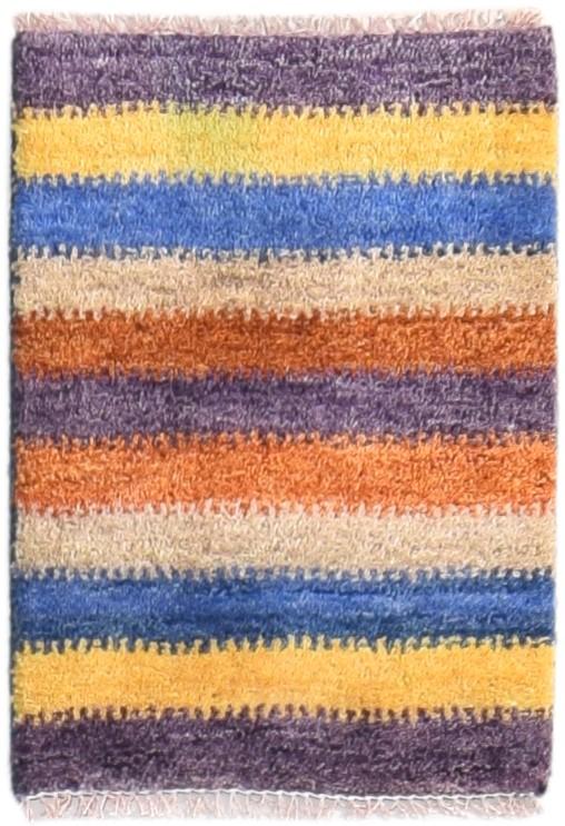 Hand Knotted Multi Color Wool Rug 1X2 Southwestern Gabbeh Striped Small Carpet 