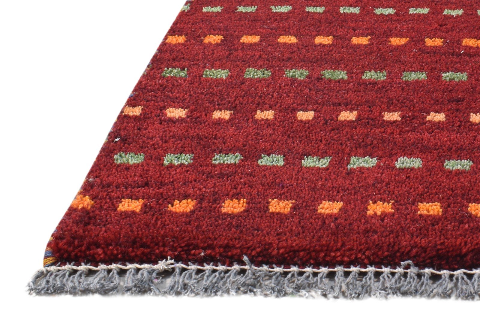 Wool Red Rug 1' X 2' Southwestern Hand Knotted Gabbeh Striped Small Carpet 