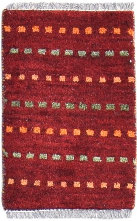 Wool Red Rug 1' X 2' Southwestern Hand Knotted Gabbeh Striped Small Carpet 