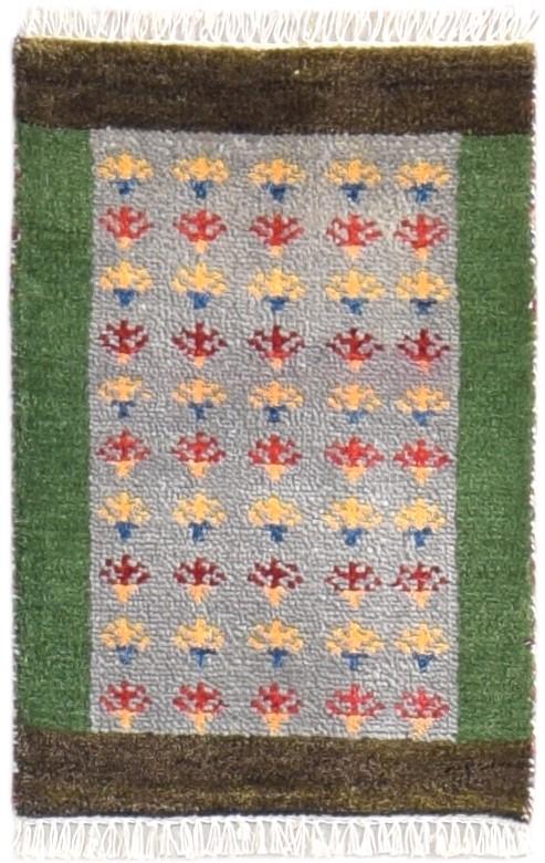 Wool Grey Rug 1' X 2' Southwestern Hand Knotted American Tribal Small Carpet 