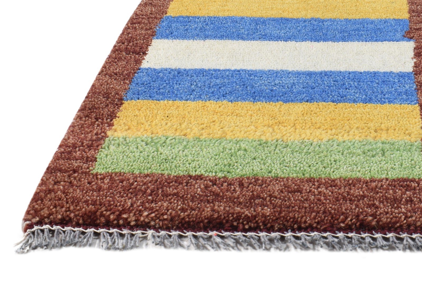 Wool Multi Color Rug 1X2 Southwestern Hand Knotted Gabbeh Striped Small Carpet 