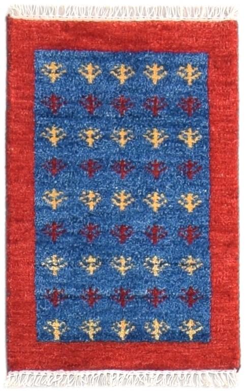 Hand Knotted Blue Wool Rug 1' X 2' Southwestern American Tribal Small Carpet 