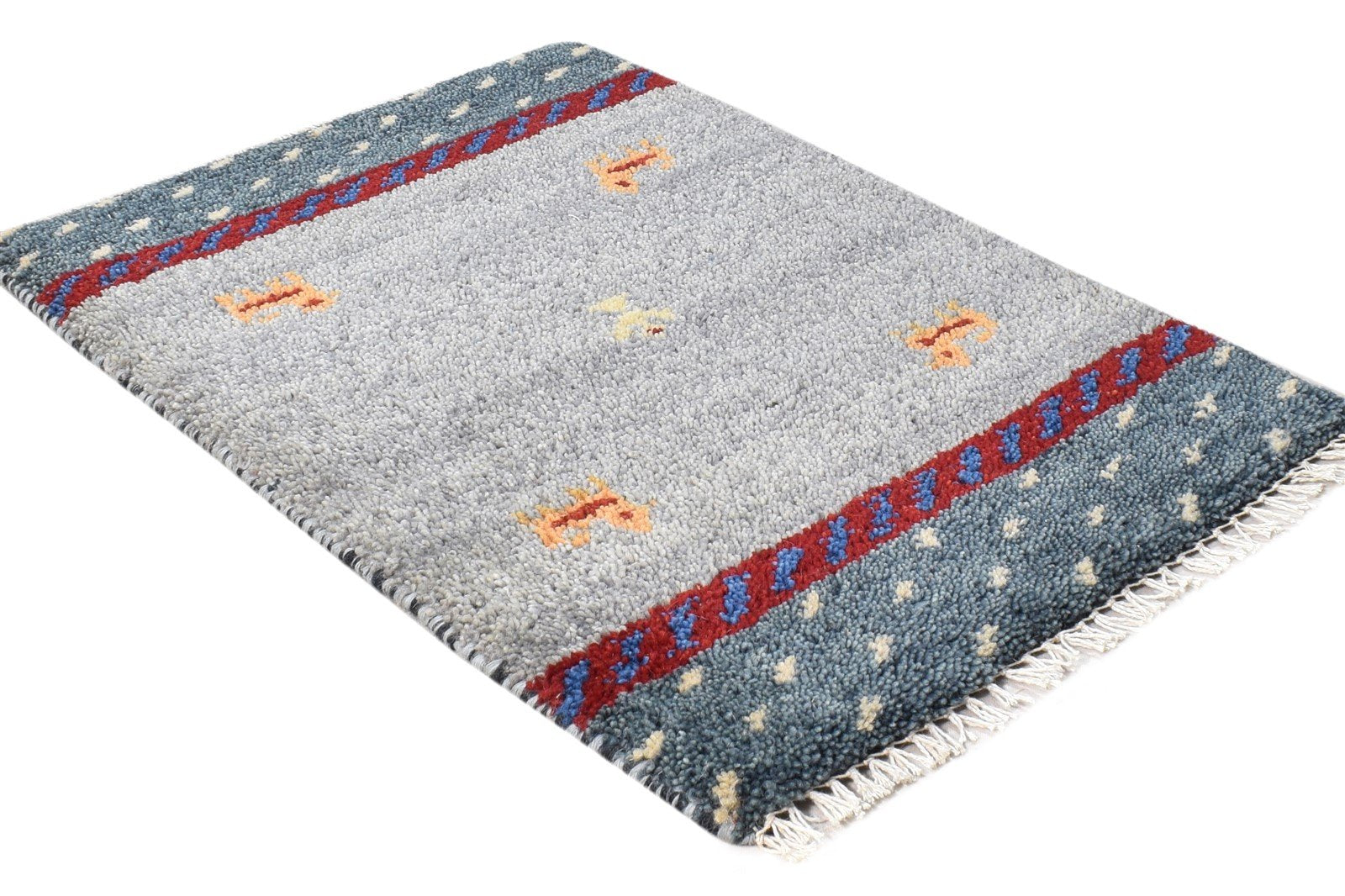 Grey Wool Rug 1' X 2' Southwestern Hand Knotted American Tribal Small Carpet 