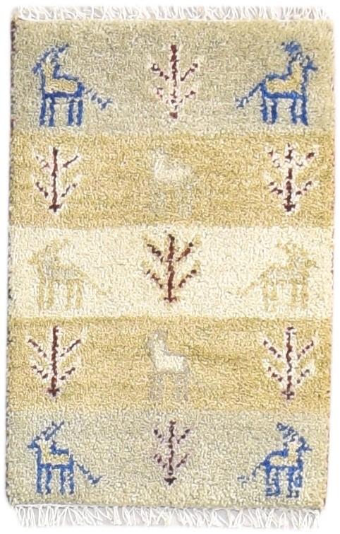 Hand Knotted Beige Wool Rug 1' X 2' Southwestern American Tribal Small Carpet 