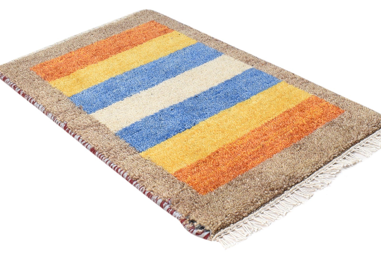 Wool Multi Color Rug 1X2 Southwestern Hand Knotted Gabbeh Striped Small Carpet 